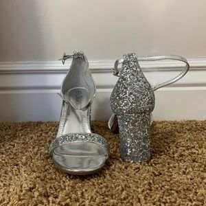 Silver glitter heels